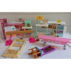 Barbie doll playset lot - cake decorating, honey bees, school, shopping & more